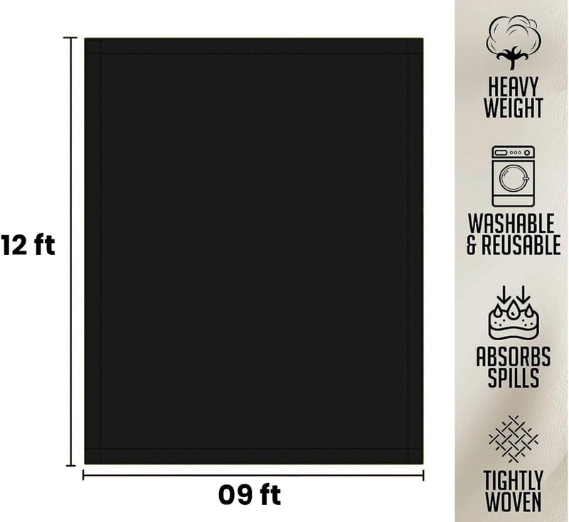 ZUPERIA Black Drop Cloth (9 x 12 Feet - Pack of 1) - Pure Canvas Drop Cloth for Painting, Curtains & Floor Protection Washable & Reusable Tightly Woven Paint Cover for Multipurpose use - Image 3